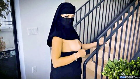 Sasha Pearl as hijabi MILF exposing big tits in seductive pose