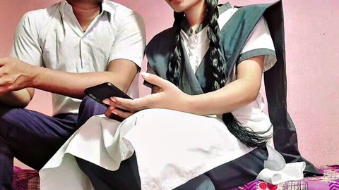 Kavita Indian desi cougar in school uniform with boyfriend, steamy homemade Tamil tease