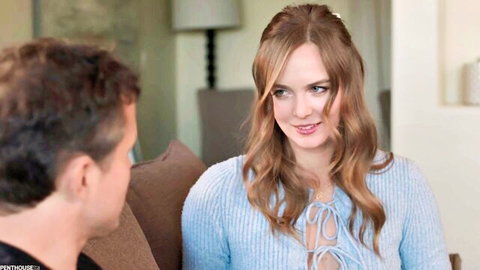 Stella Sedona flirts with babysitter in tight blue sweater
