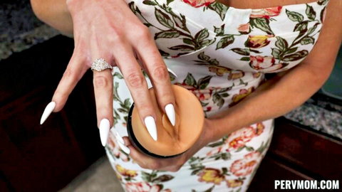 Richelle Ryan holds fleshlight toy, teasing in floral dress as horny MILF stepmom