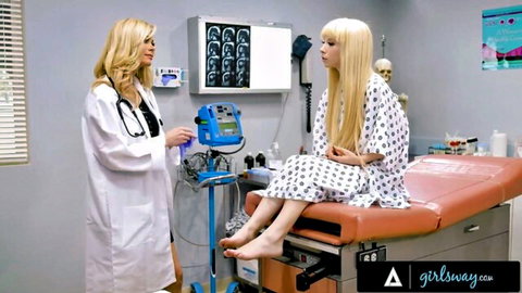 Kenzie Reeves in hospital gown with hot blonde doctor in clinic exam
