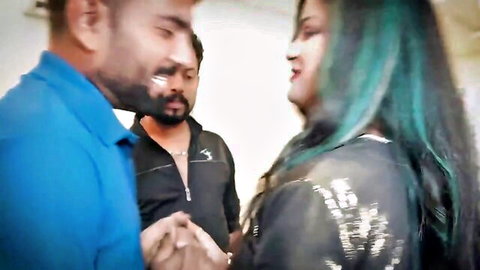 Indian pornstar with green hair teases two hung men in gangbang preview