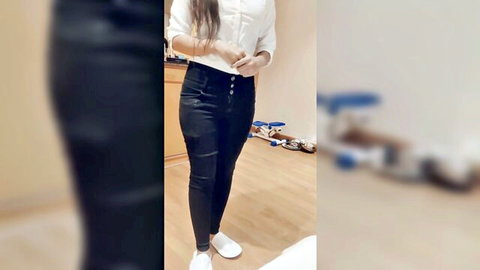 Hot Indian cougar receptionist in tight black pants and white blouse