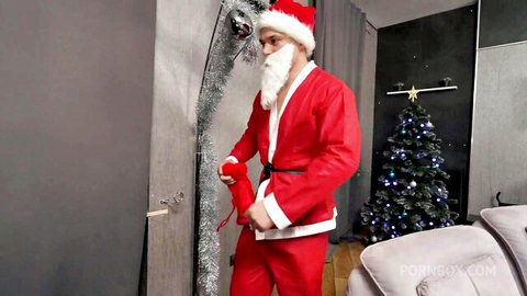 Mila as elf steals Santa's presents and tackles his massive ass in festive fun
