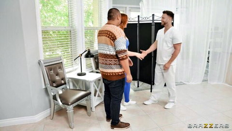 Redhead in steamy 2-on-1 threesome action with two men - Brazzers