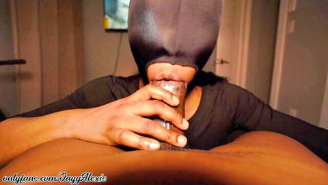Masked African babe with big butt gives intense blowjob