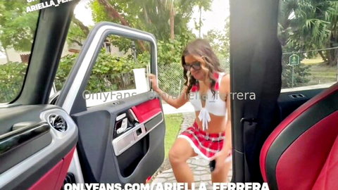 Ariella Ferrera in sexy schoolgirl outfit teasing by luxury car