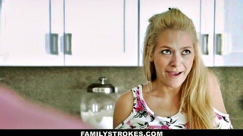 Blonde stepdaughter Shea Blaze in sexy off-shoulder top, playful tease