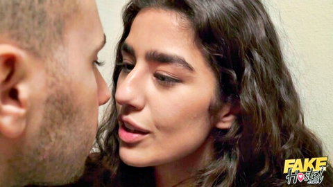Leanne Lace and bald Raul Costa in steamy close-up kiss from Fake Hostel