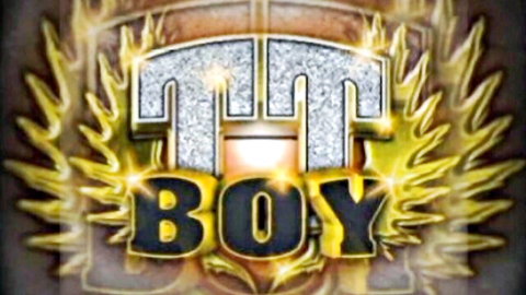 Glittering TTT BOY logo with golden wings and sparkle effects