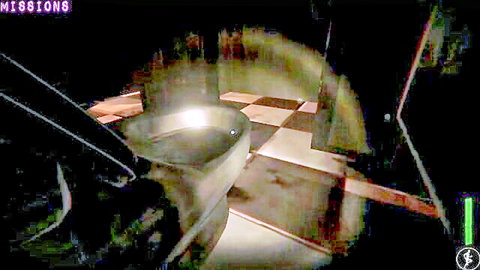 Mysterious woman in black robe kneeling by glowing bowl in POV