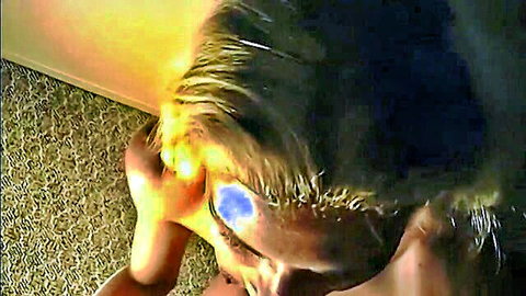 Skinny blonde MILF amateur with huge cum facial after blowjob