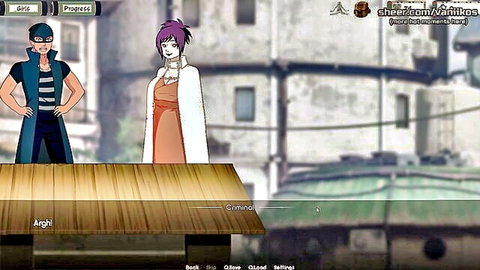 Anko Mitarashi chubby huge tits workout punishing criminal in Naruto hentai game