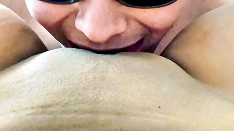 POV close-up of man motorboating 18yo stepsister's large pale tits