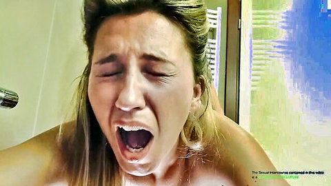 Fucktotum Maelle screams in pained ecstasy during rough stepdad bathroom fuck