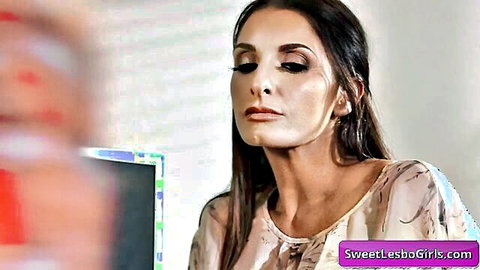 Busty mature teacher Silvia Saige seduces hot student Emma Hix in lesbian scene