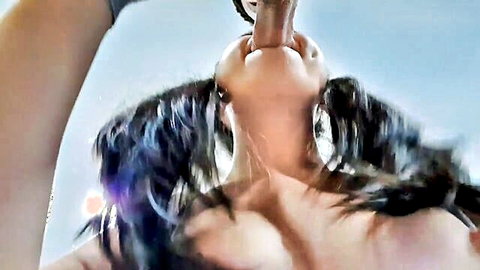 Brunette with pigtails deepthroating in passionate oral scene