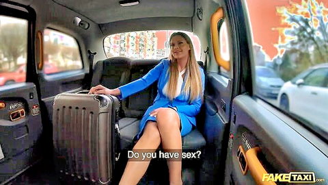 Zlata Shine in blue suit teasing in Fake Taxi cab, blonde beauty with big natural tits