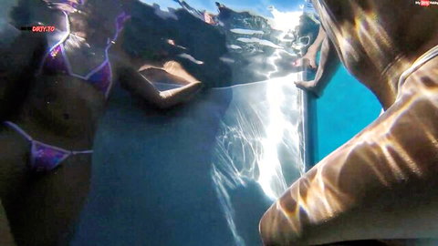 HornyRoxy and busty babe in skimpy bikinis tease underwater on yacht