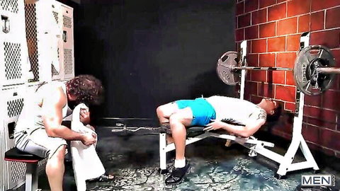 Jaxton Wheeler dominated by two muscular studs in steamy gym workout