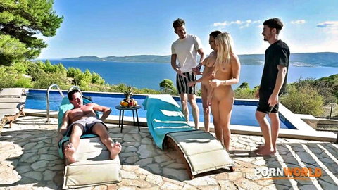 Candee Licious nude by pool sharing hot afternoon with bi-curious friends
