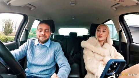 Blonde bombshell in fur coat seduces driver in car - Brazzers
