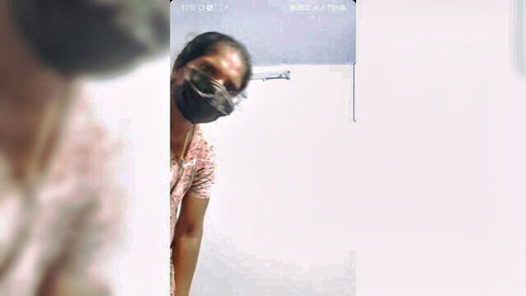 Tamil Aunty in floral pink top and mask on intimate video call, nude preview part 2