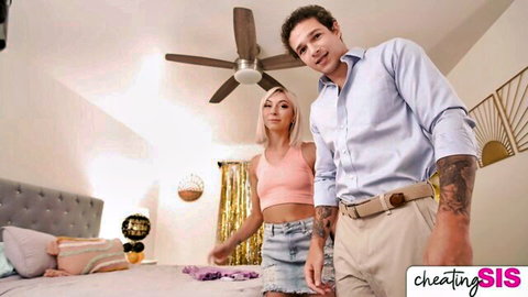 Chloe Temple in crop top and shorts caught with stepbro in cheating sis scene