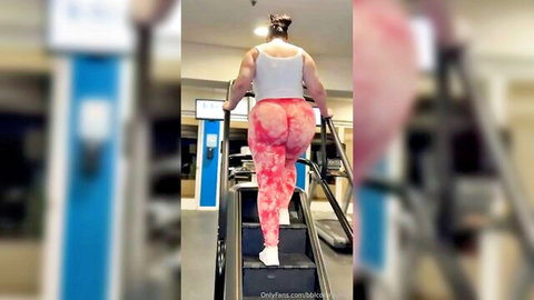 ShawnaLynn90 in tight pink leggings showing off her big ass on stairs