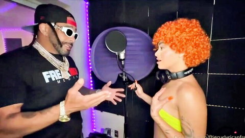 Curvy Puerto Rican Ice Spice lookalike with BBC in revealing top and orange wig