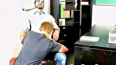 Teacher Joe relaxes as student Blade massages him intimately