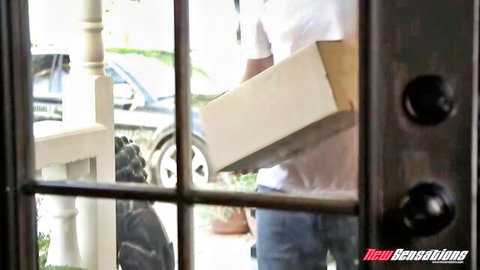 Reagan Foxx awaits delivery guy with massive tits ready for deep dicking cumshot