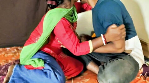 Indian college girl in saree embraces lecturer in steamy threesome tease