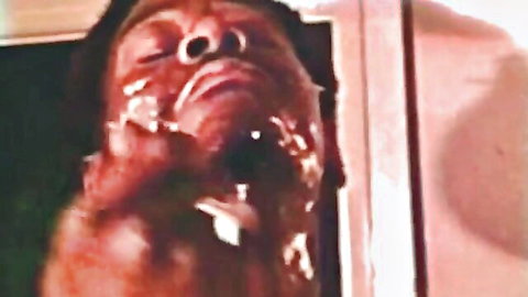 Black babe with cum facial after deepthroat in interracial oral action