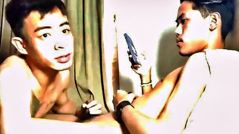 Shirtless Indonesian guys mirror selfie in steamy threesome preview