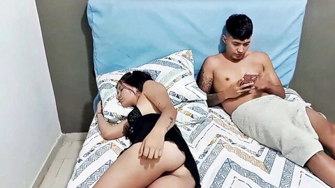 Jeison Palvin watches step-sister Zoe in black lingerie exposing ass on bed
