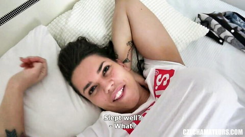 Chloe Lamour smiles seductively in POV on bed, teasing big ass fuck
