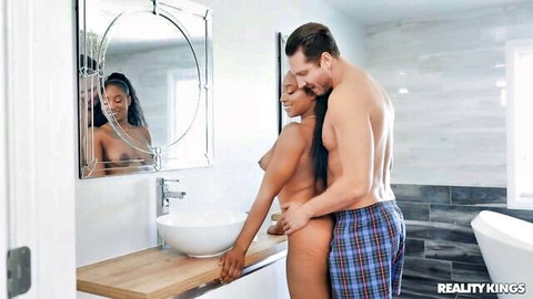 Lala Ivey nude bent over sink with Quinton James in interracial embrace