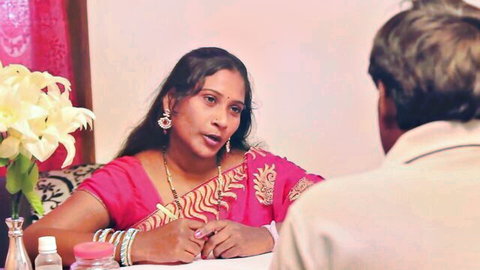 Indian MILF in pink saree chats seductively with man on romantic date