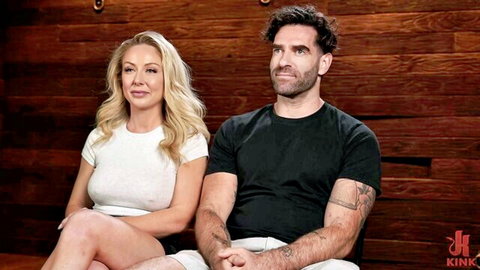 Sadie Summers in tight white top and shorts with tattooed hunk on Kink set