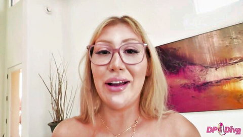 Blonde Veronica in glasses smiles topless in wild DP anal scene