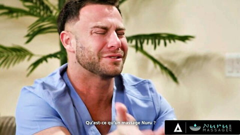 Seth Gamble emotional close-up in Nuru Massage scene with Gal Ritchie