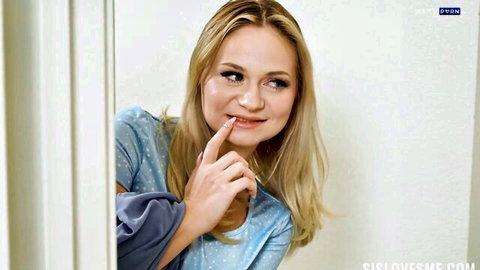 Blonde step-sis Rylee Blake teases seductively in blue top