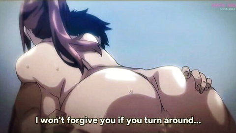 Hentai anime wife with big ass fucked from behind by boss, purple hair nude