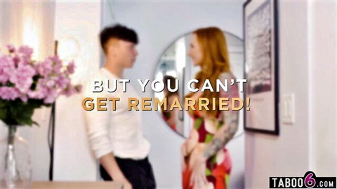 Sophia Locke as curvy redhead stepmom in red dress confronts stepson