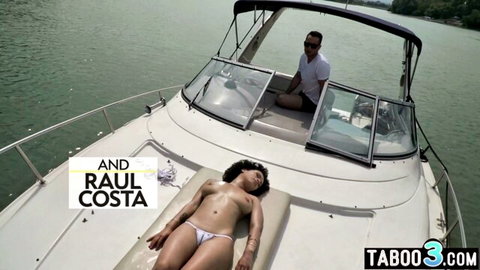 Stacy Bloom topless on boat with Raul Costa, outdoor tease
