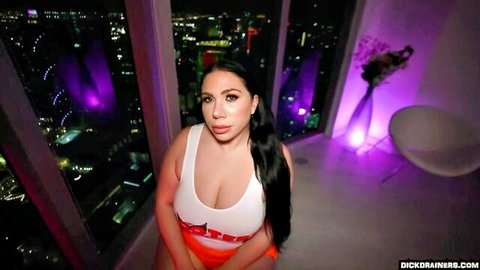 Sophia Dream in Hooters uniform, curvy Latina posing seductively