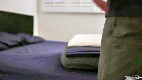 Young twink in bed with older friend, intimate setup before action
