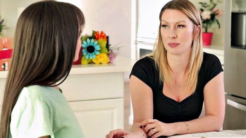 Jenna Noelle and Sydney Paige flirt intimately in kitchen tease