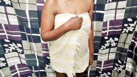 Indian college girl in towel after bath, teasing step-brother
